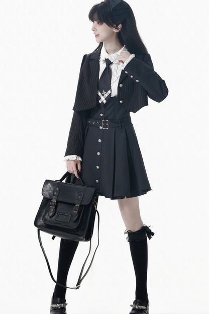 College Jacket + Suskirt + Blouse + Tie