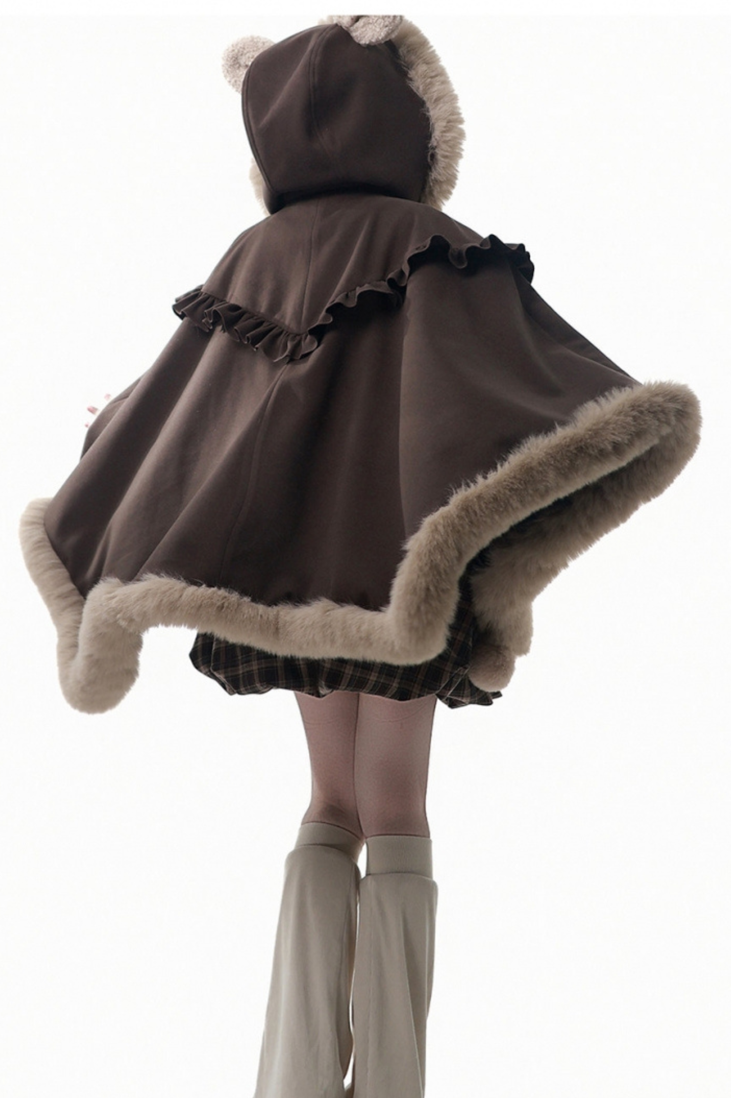 ベルベットベアフードケープ+トップス+サスペンダースカート+レッグカバー