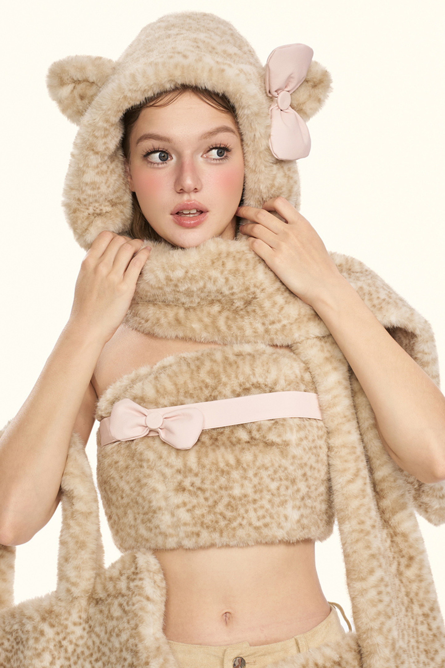 リトルミルクリボンレオパードマフラーハット