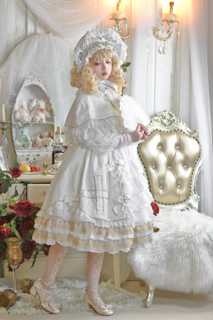 ゴシックドールレースジャンパースカート+ベイビーキャップ+ヘアバンド+ショール