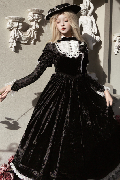 Dark Gothic Velvet Lolita Dress + Cloak + Hat
