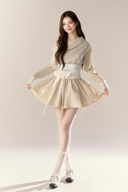 ハートビートシグナルオフショルダーシャツワンピース