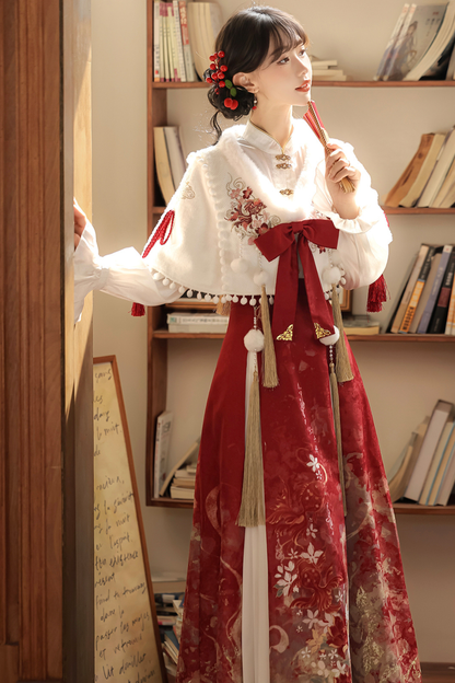 Retro china shawl + top + skirt