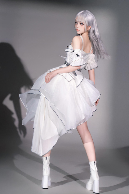 银色赛博朋克洛丽塔连衣裙+袖子+腰带