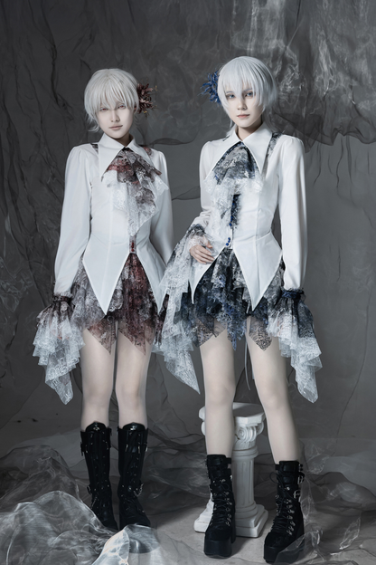 【12月10日予約締切】Bloodstainedピュアホワイトレースポインテッドカラーシャツ