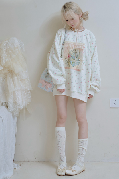 フローラルキャットレースカーテンスウェット