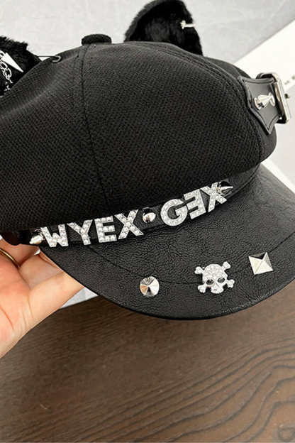 Studded Leather Cat Ear Beret