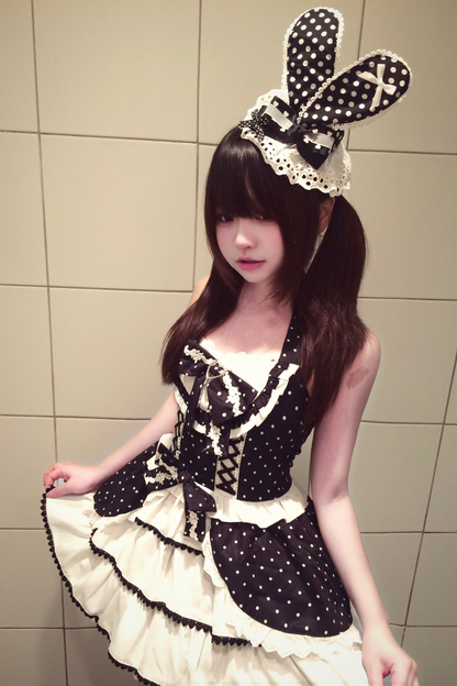 ヴィンテージスイートハートドットドレス+インナートップス