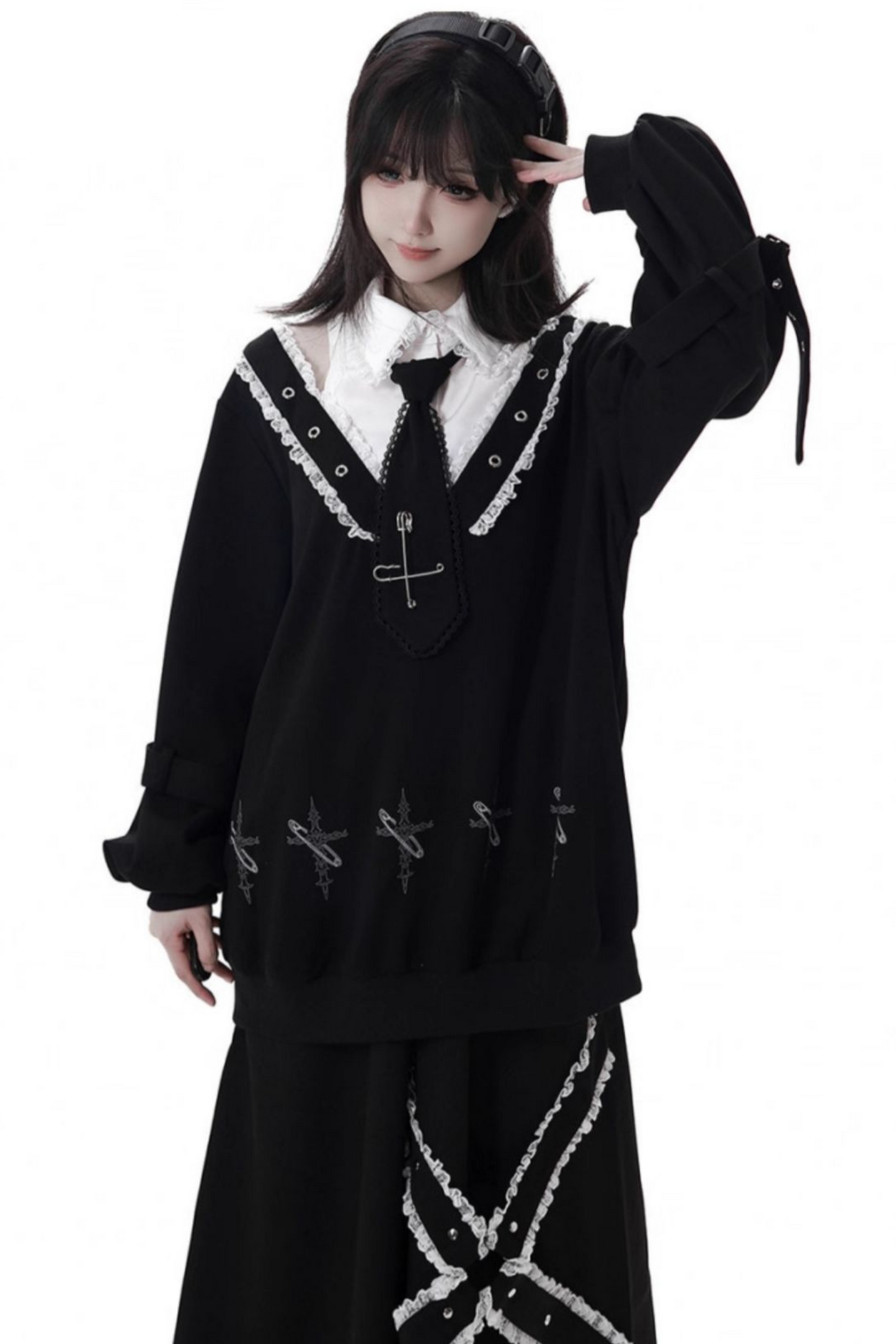 ビッグスイングシャツデザイントップス+フードワンピース+ロングキュロット