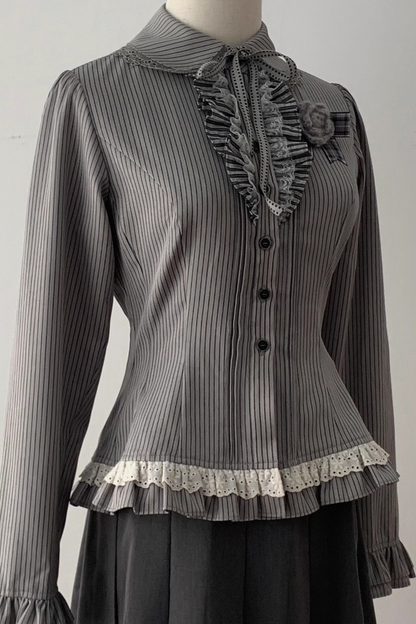 エレガントレトロカレッジジャケット+シャツ+スカート+ブローチ