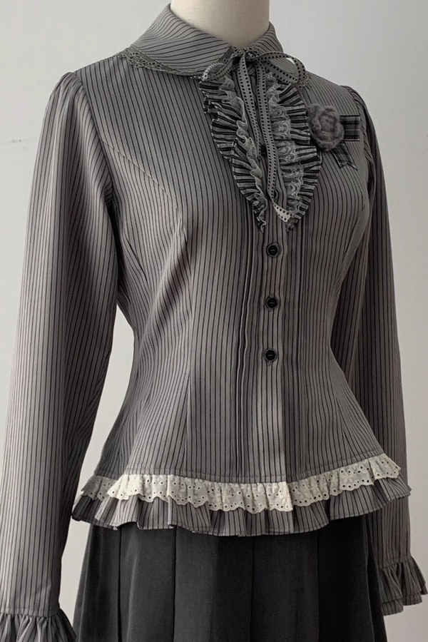 エレガントレトロカレッジジャケット+シャツ+スカート+ブローチ