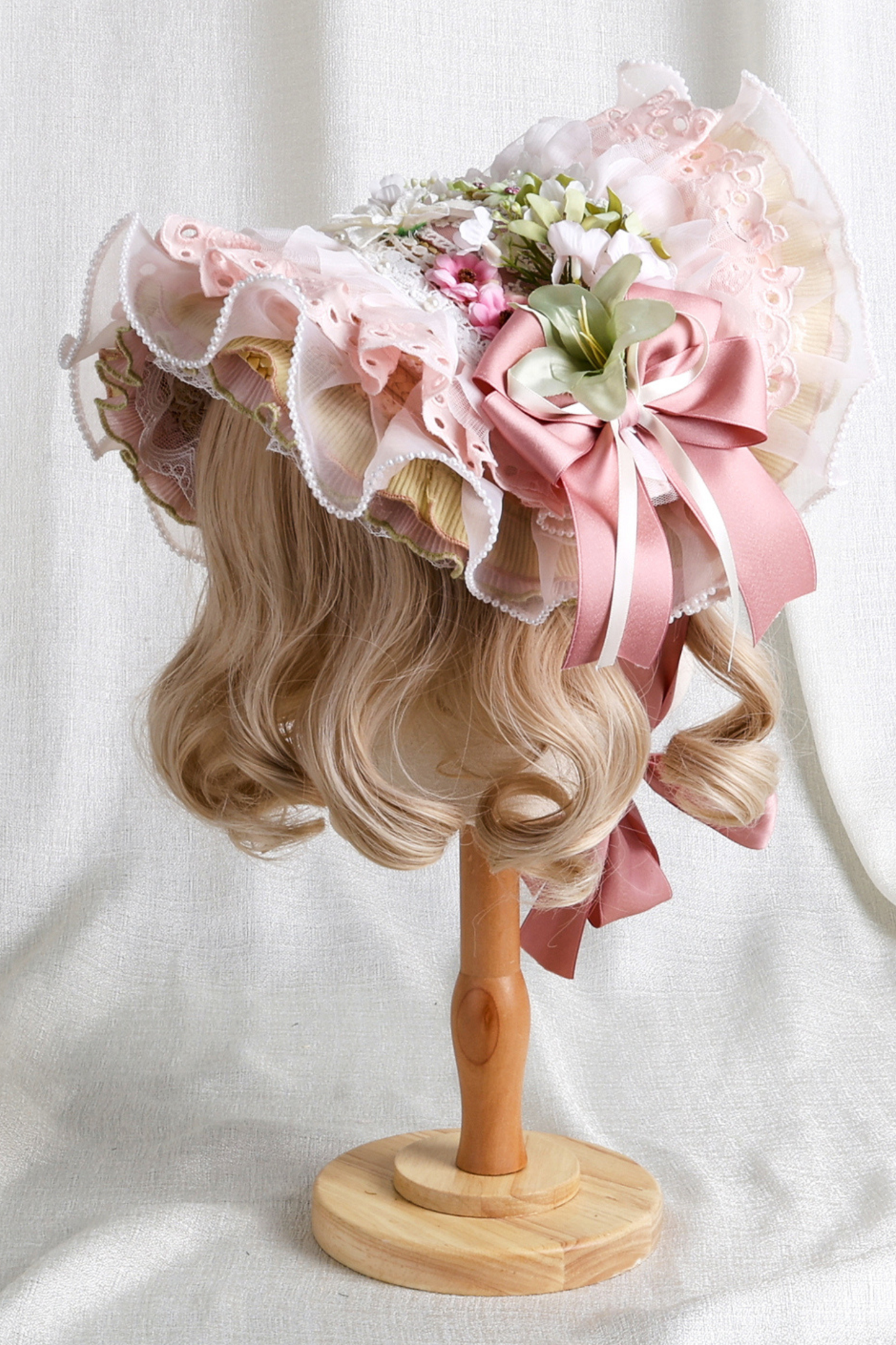 カントリーブーケロリータボンネット+フラットハット+クリップハット+ヘアバンド