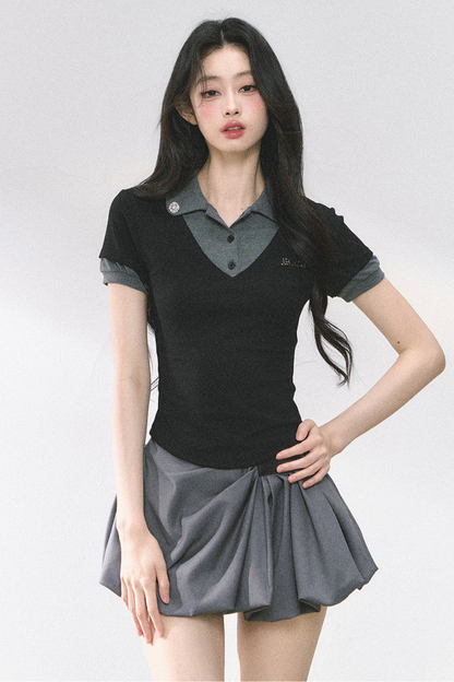 フレンチシャツタイトガーリートップス