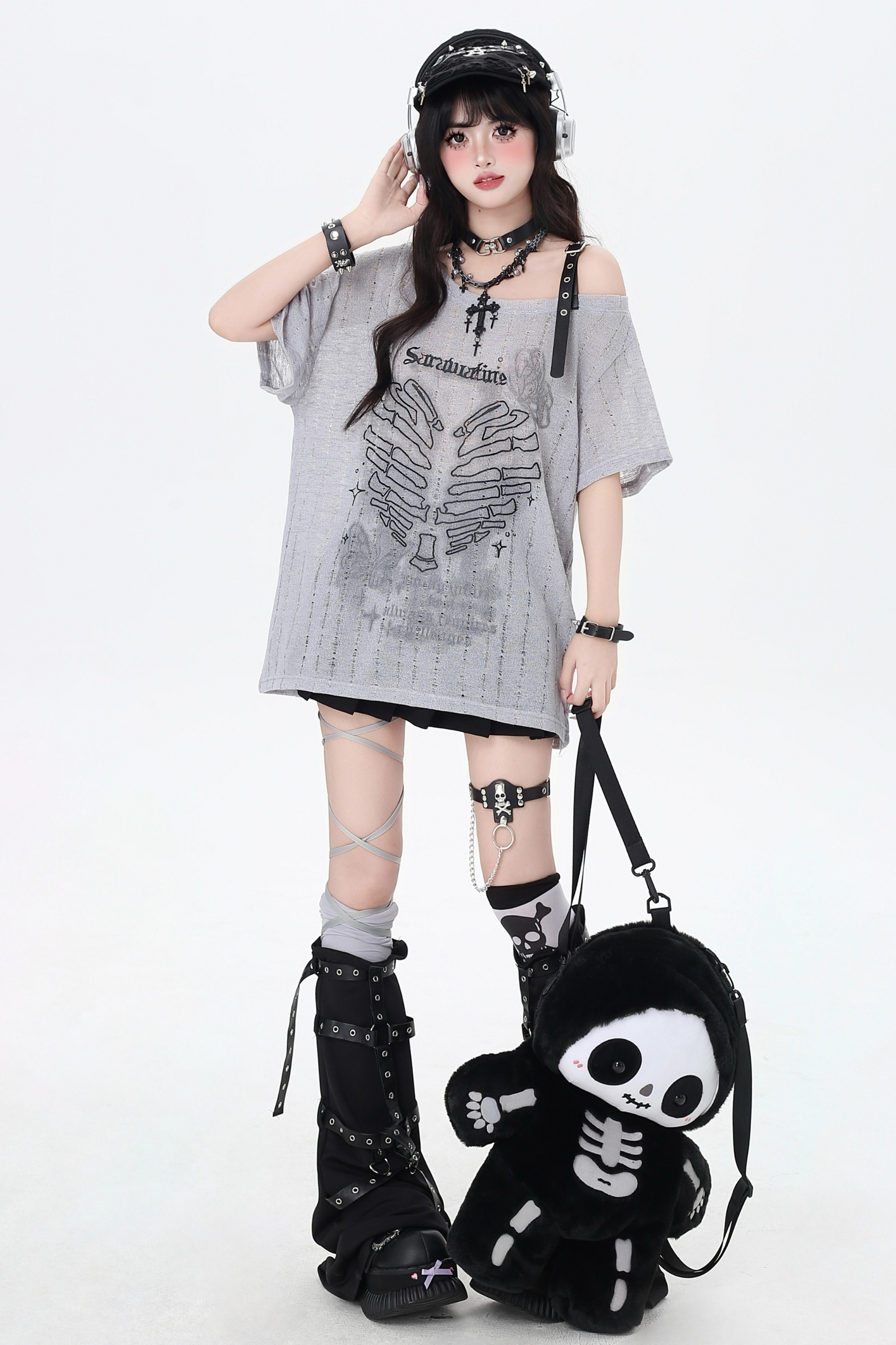 Skull Heart Strapless Top