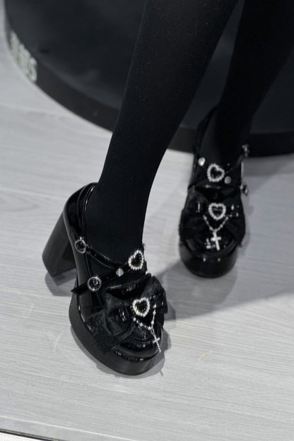 Stone heart ribbon platform shoes