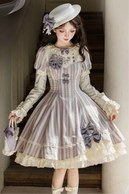 【预售商品】条纹洛丽塔连衣裙+蝴蝶结发夹