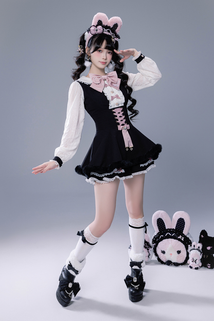 Fluffy cute cape + top + pants + brooch