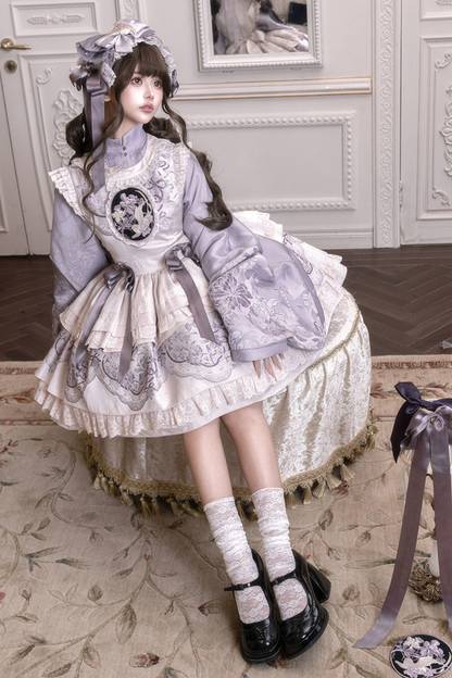 チャイナスタンドカラージャケット+サスペンダードレス+ヘアバンド