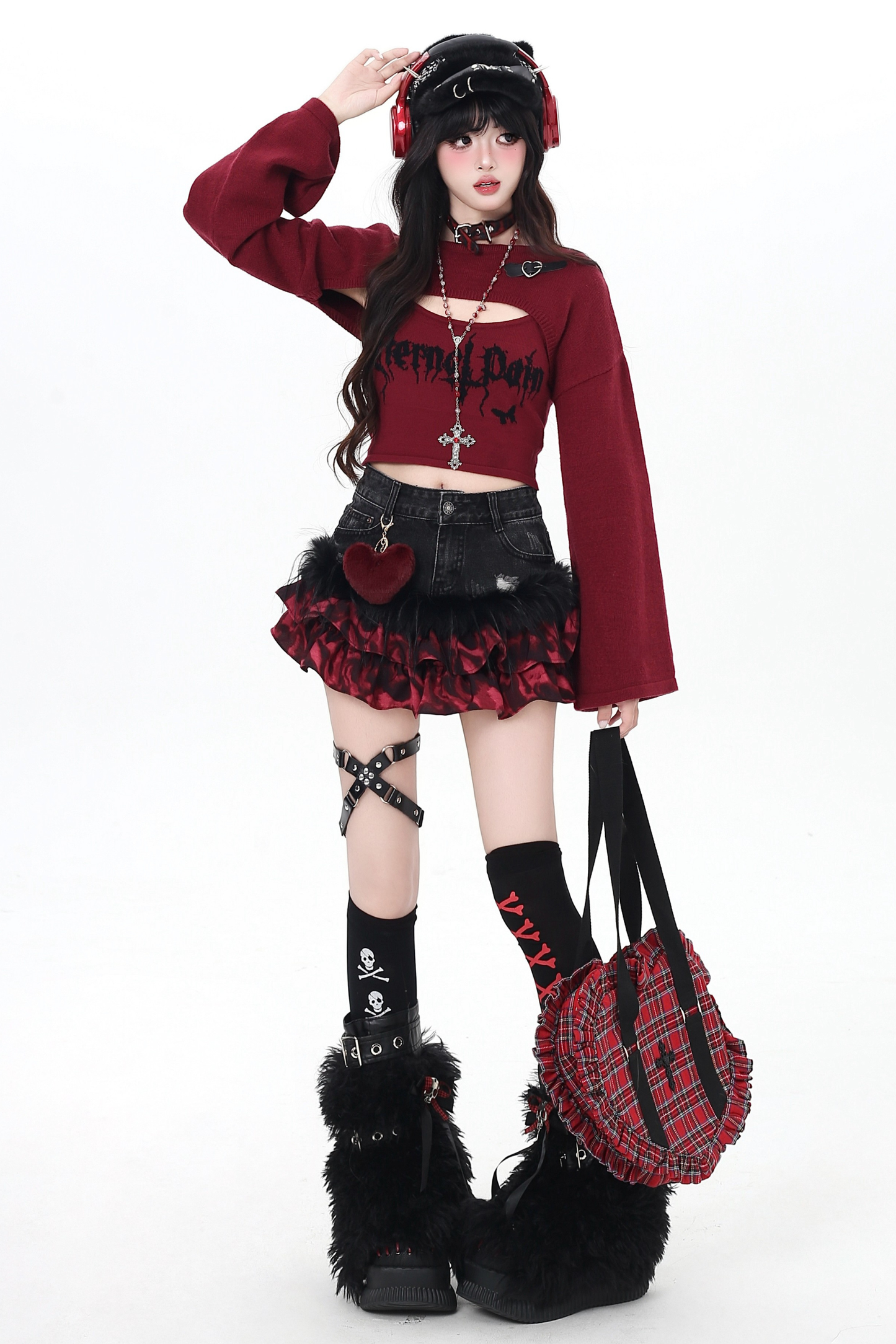 ダークショートトップス+インナーキャミソール