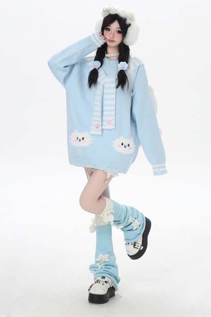 フェイクマフラーキャットルーズニット