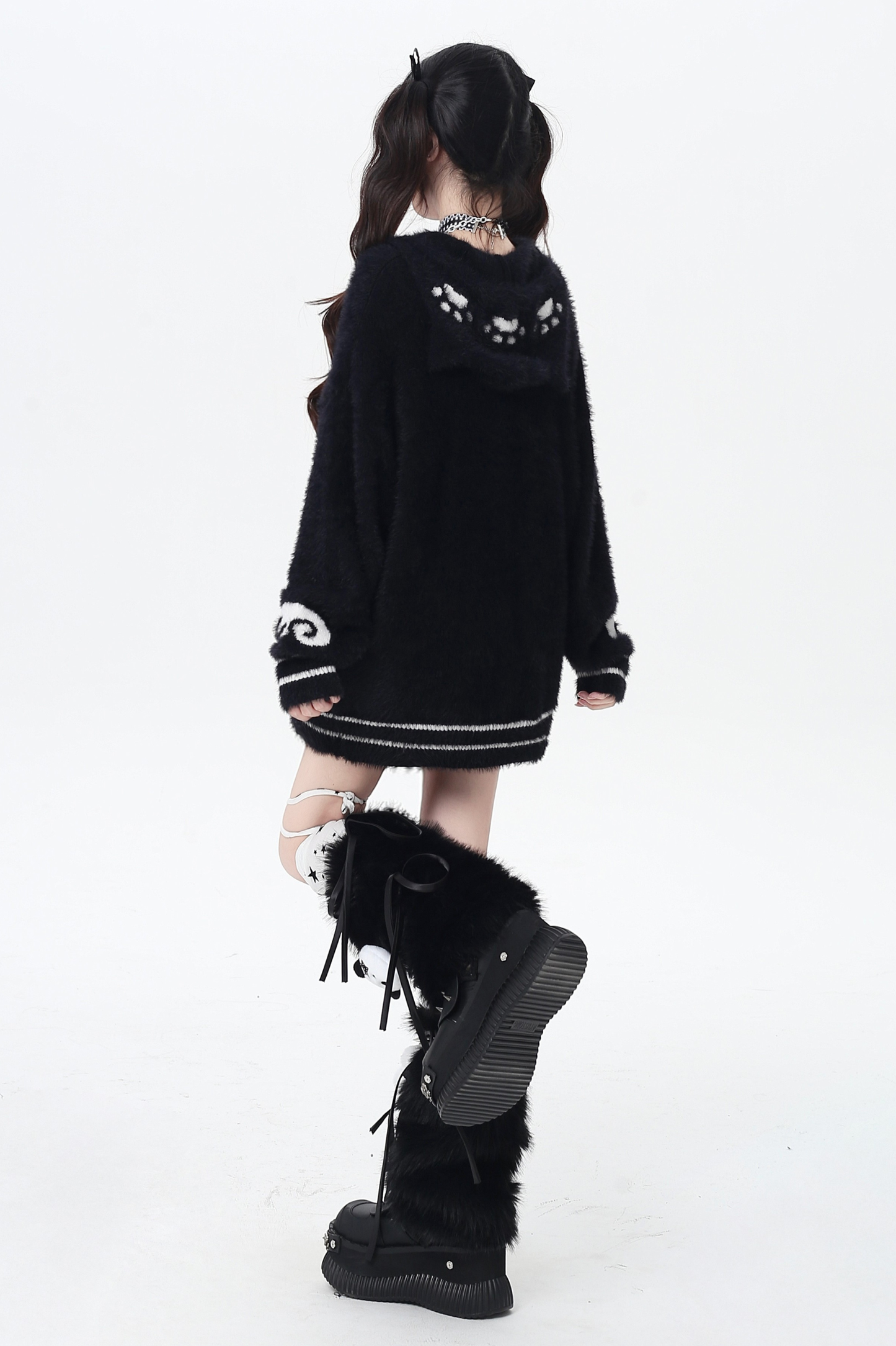 キャットジップフーセーターカーディガン