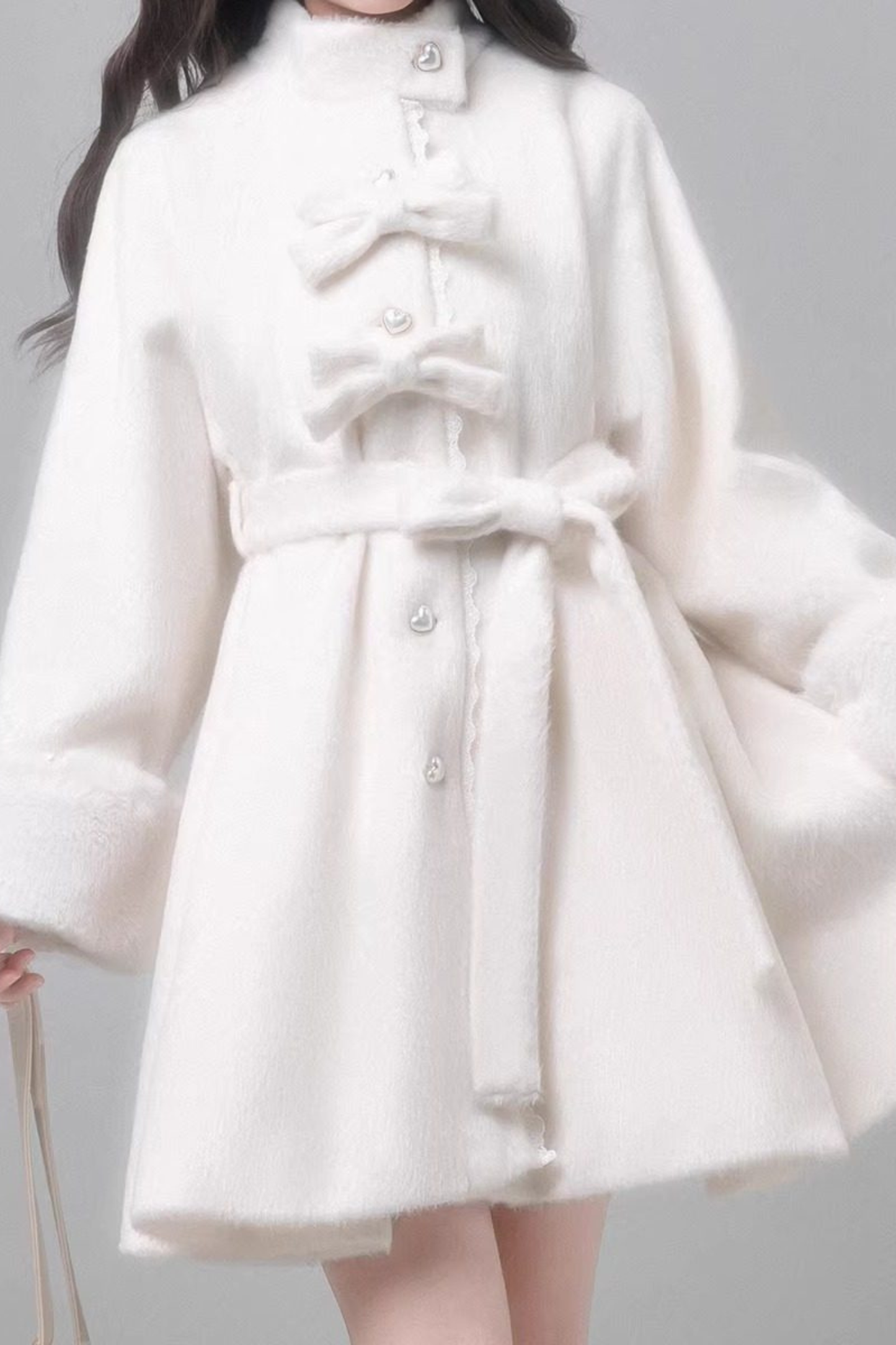 ピュアガーリースタイルコート+シャツ+ファーカラー+スカート