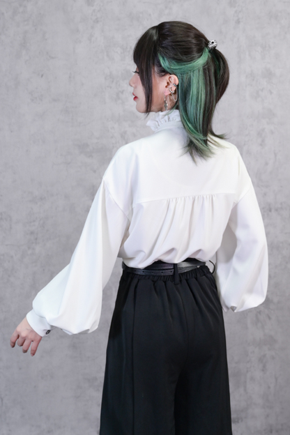 レーススタンドカラーホワイトシャツ