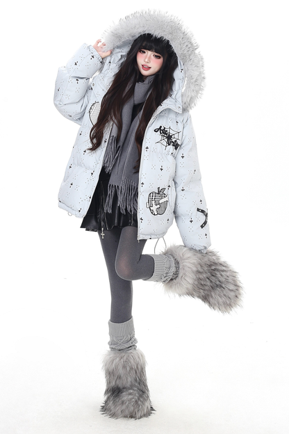 Dark rabbit design fur hooded jacket