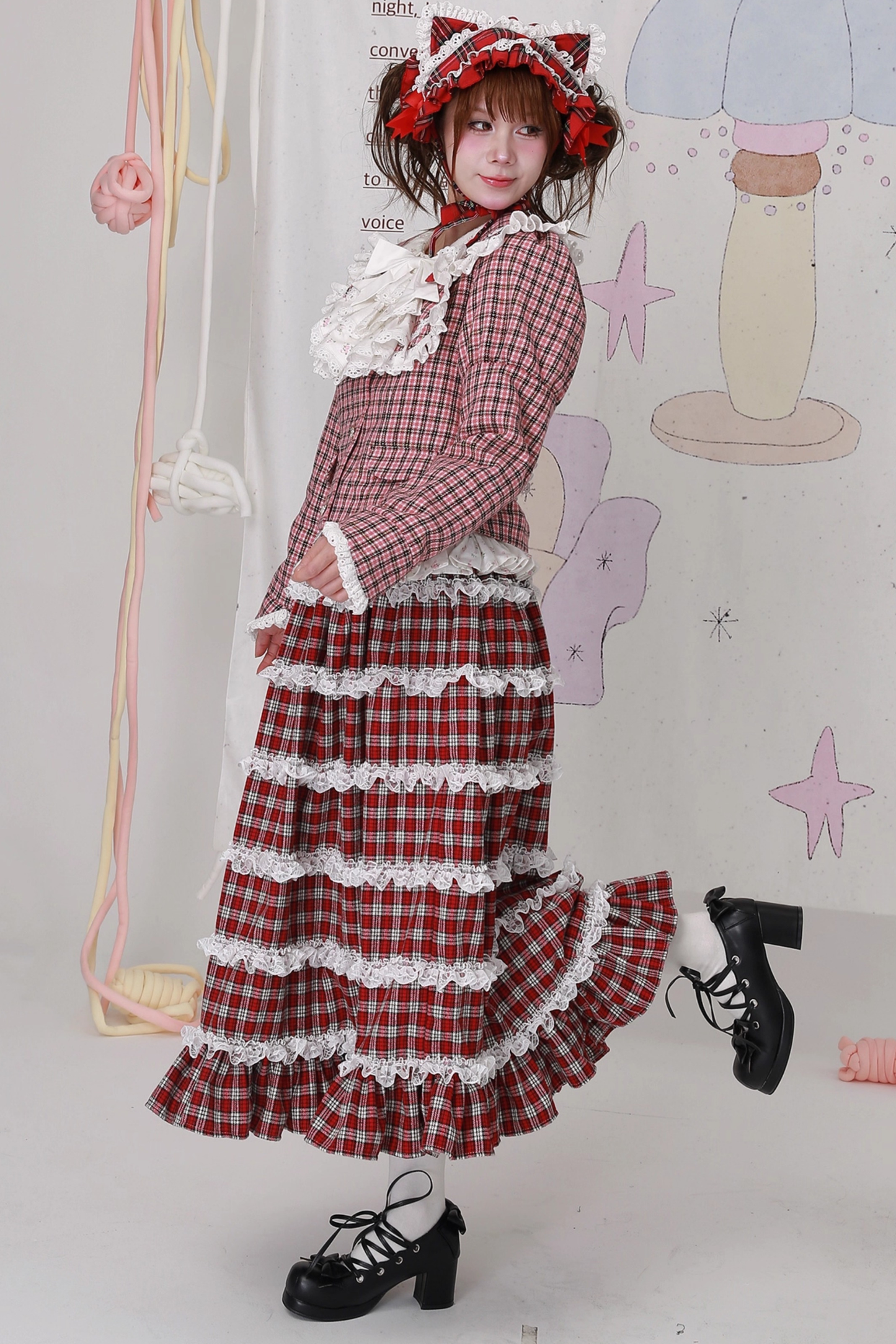 レッドチェックティアードロリータスカート