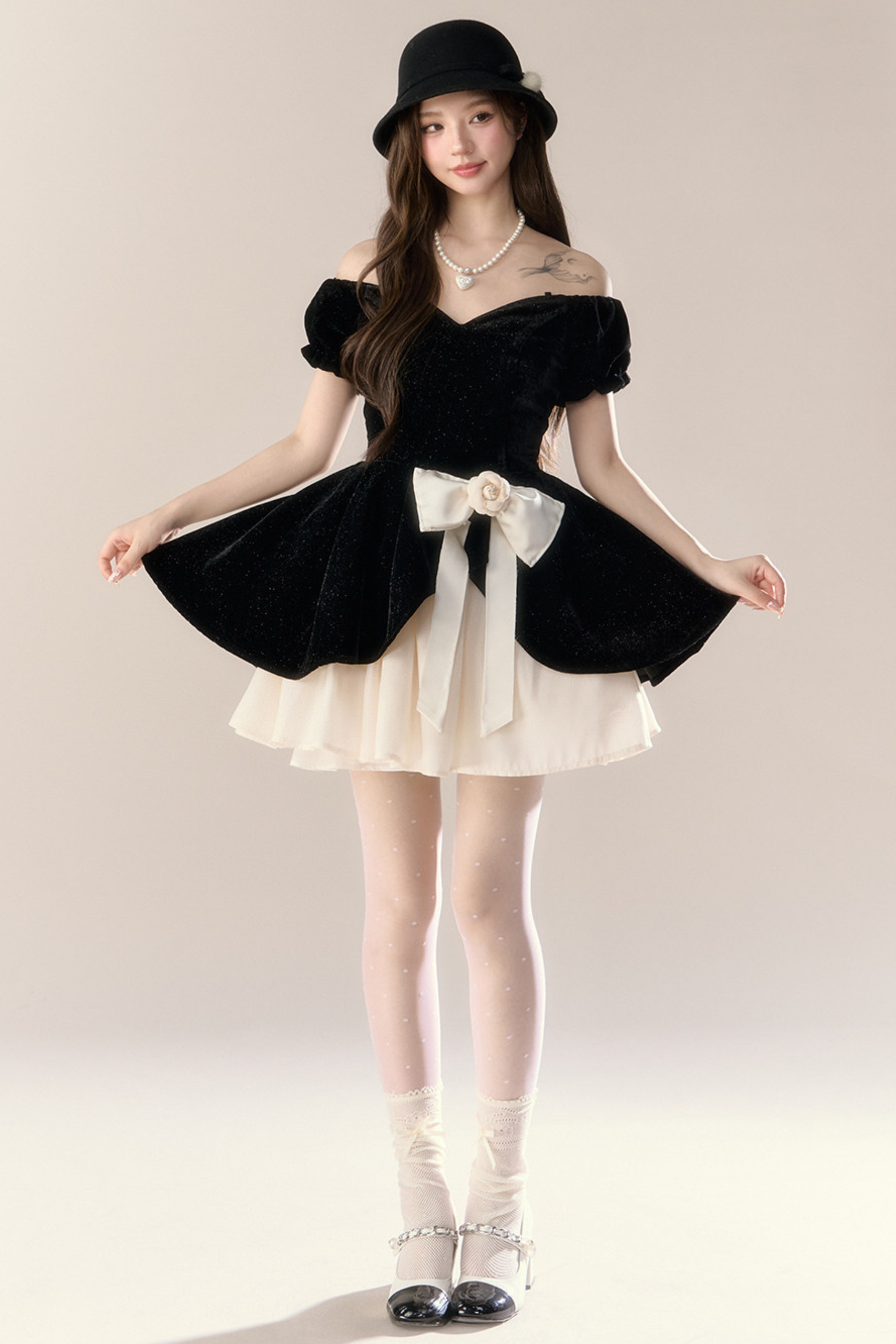 ベルベットシックガーリーフレンチバンケットドレス