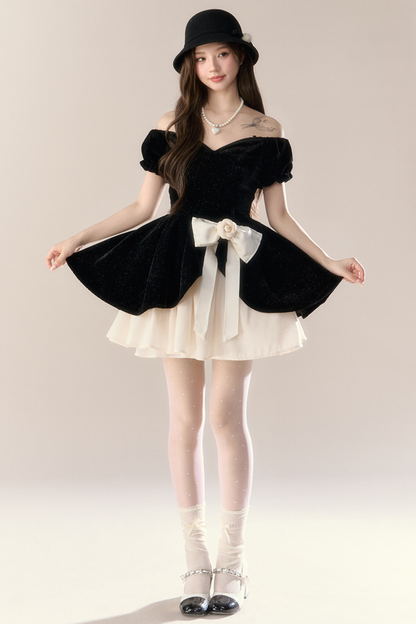 ベルベットシックガーリーフレンチバンケットドレス