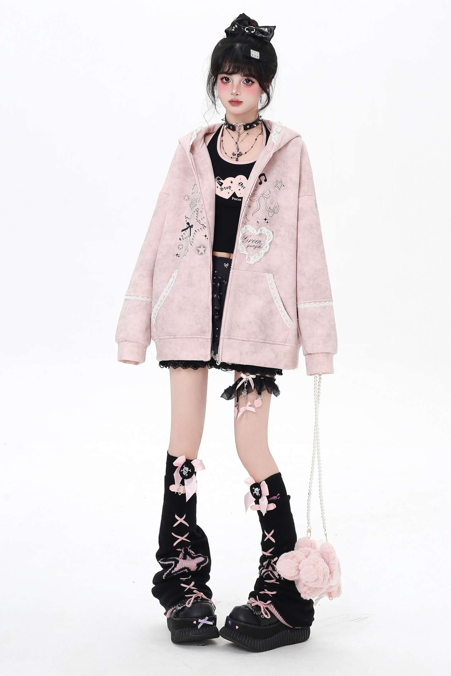 レースバニーフードルーズパーカー