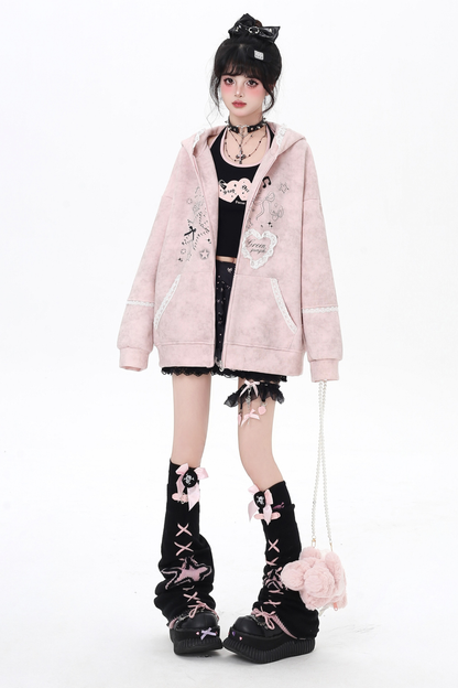 レースバニーフードルーズパーカー