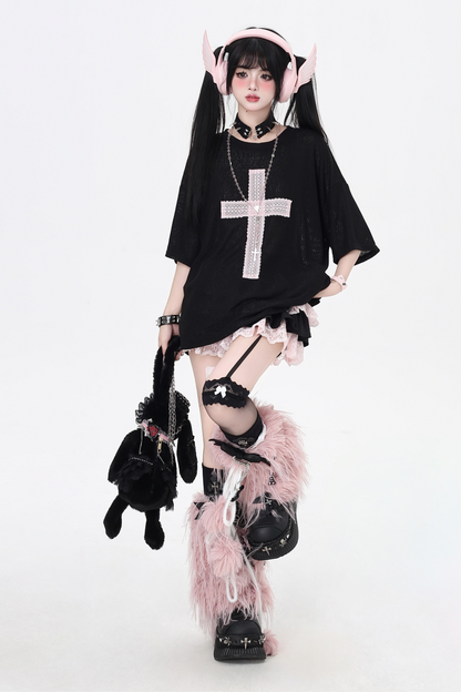 サブカルチャークロスパッチルーズトップス