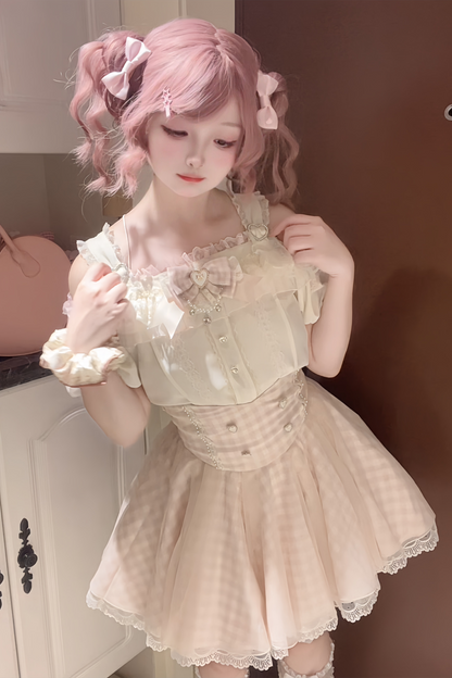 【予約商品】量産オフショルダートップス+ハイウエストスカート