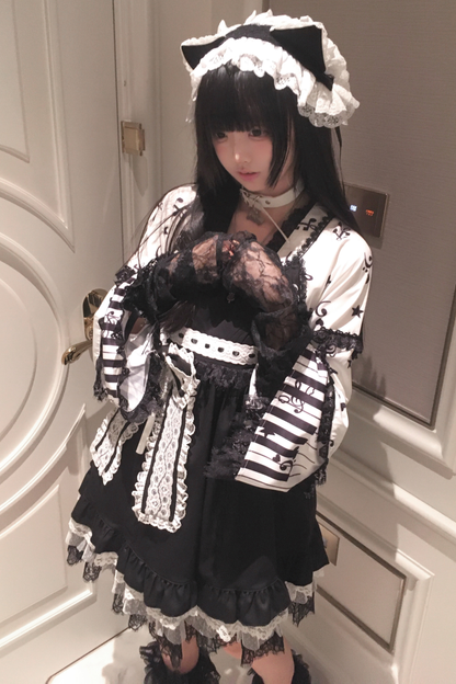 キャットダークエンジェルレースフローラルドレス+ヘアバンド