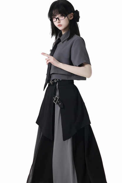 Mode tie short shirt + culottes ++ asymmetrical skirt + long skirt