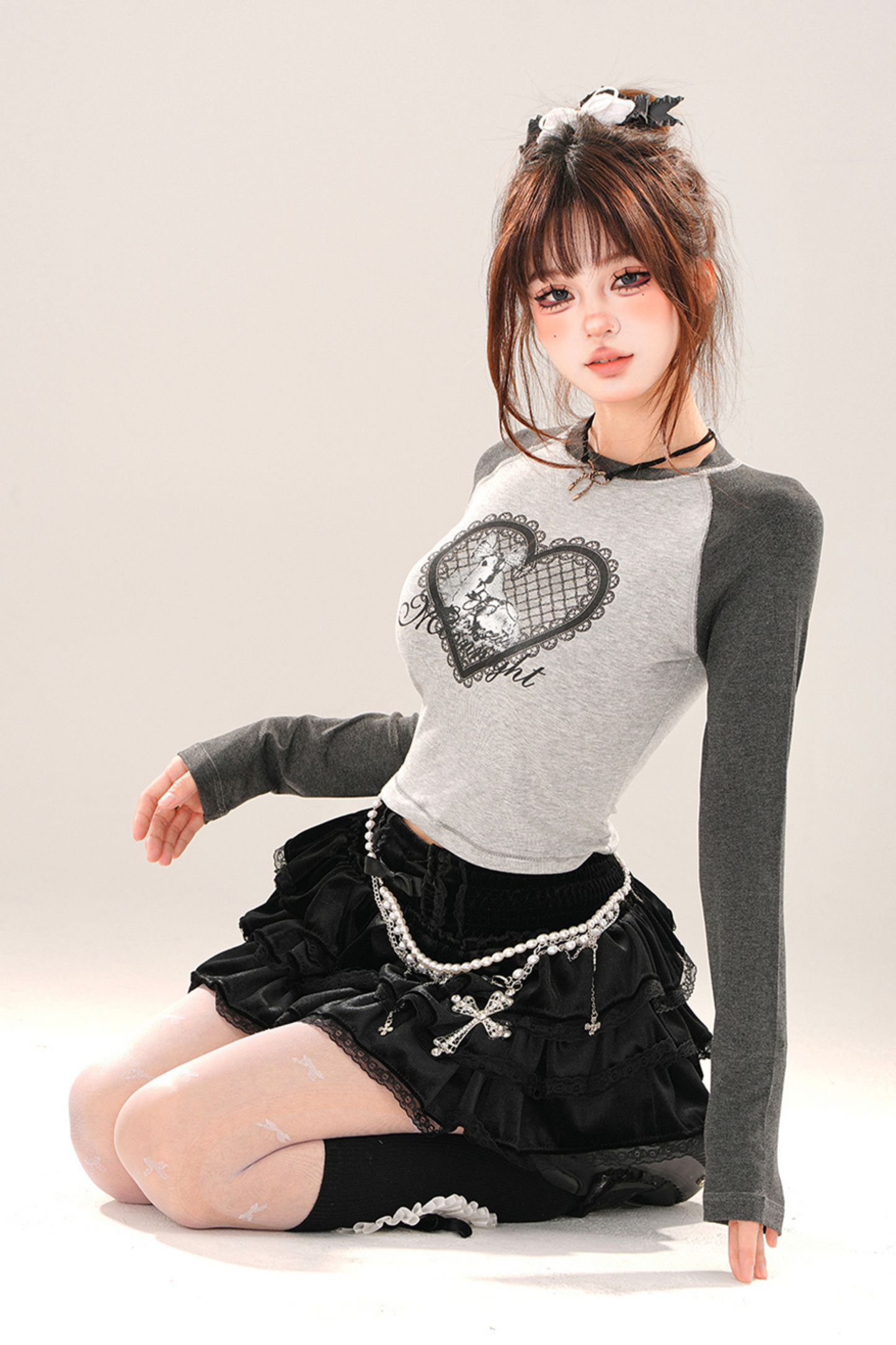 Lace Heart Design Short Bicolor Top