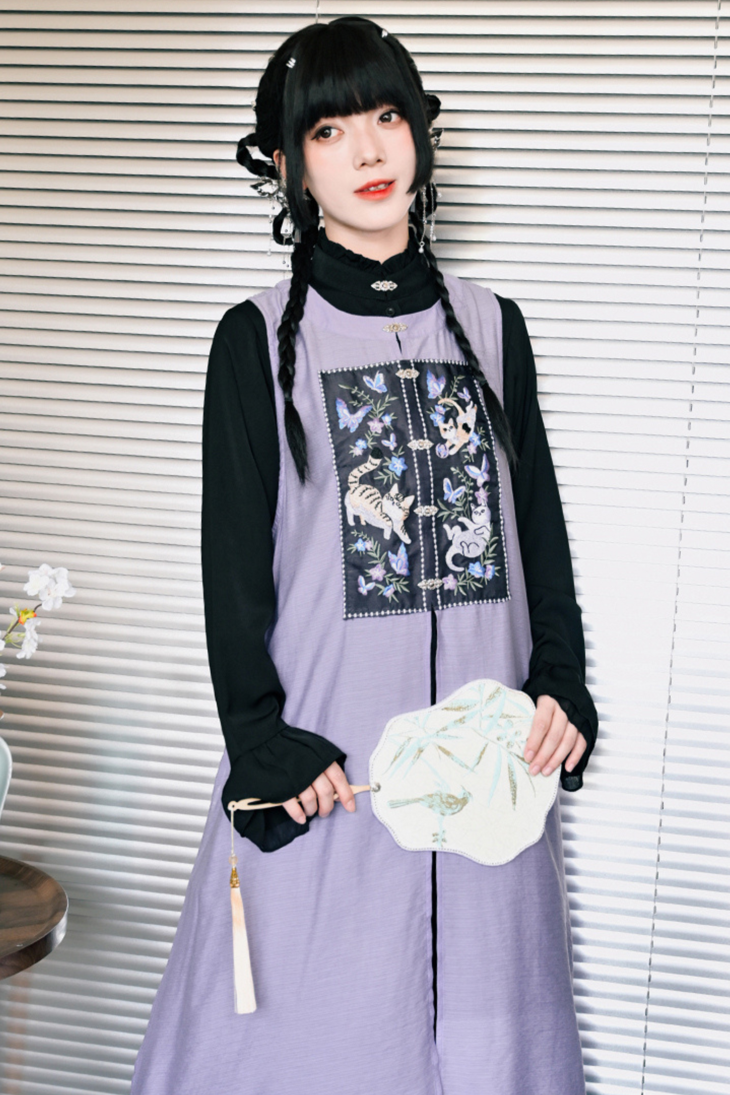 チャイナガーリーノースリーブサンドレスパッチワンピース