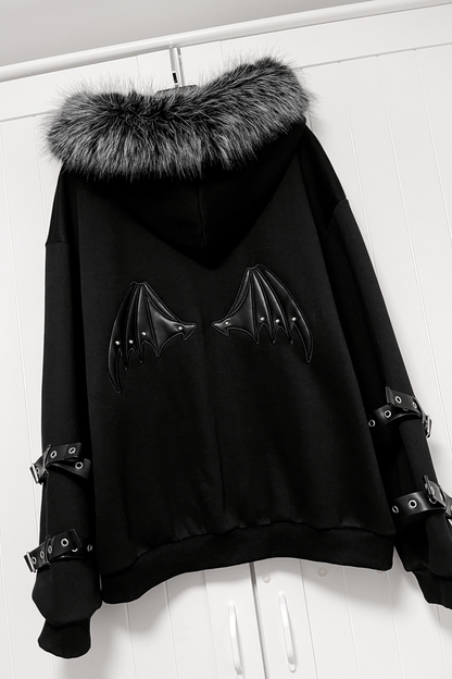 ゴシックリトルデビルポイントレザーフードパーカー