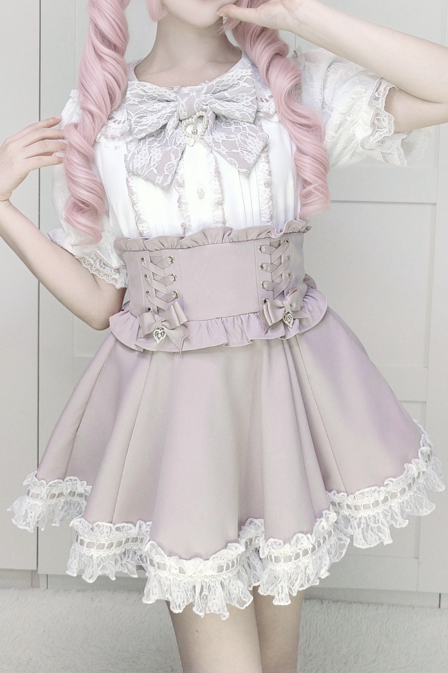 ドールカラーレースシャツ+キュロット