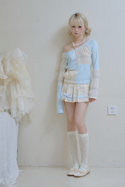 パッチワークデザインクルーネックトップス