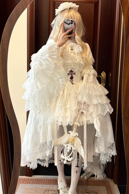 【Vorbestellung bis 18. März】 Dark Kawaii Gothic Lolita Rock + Shirt + Haarband + Hut + Ärmel