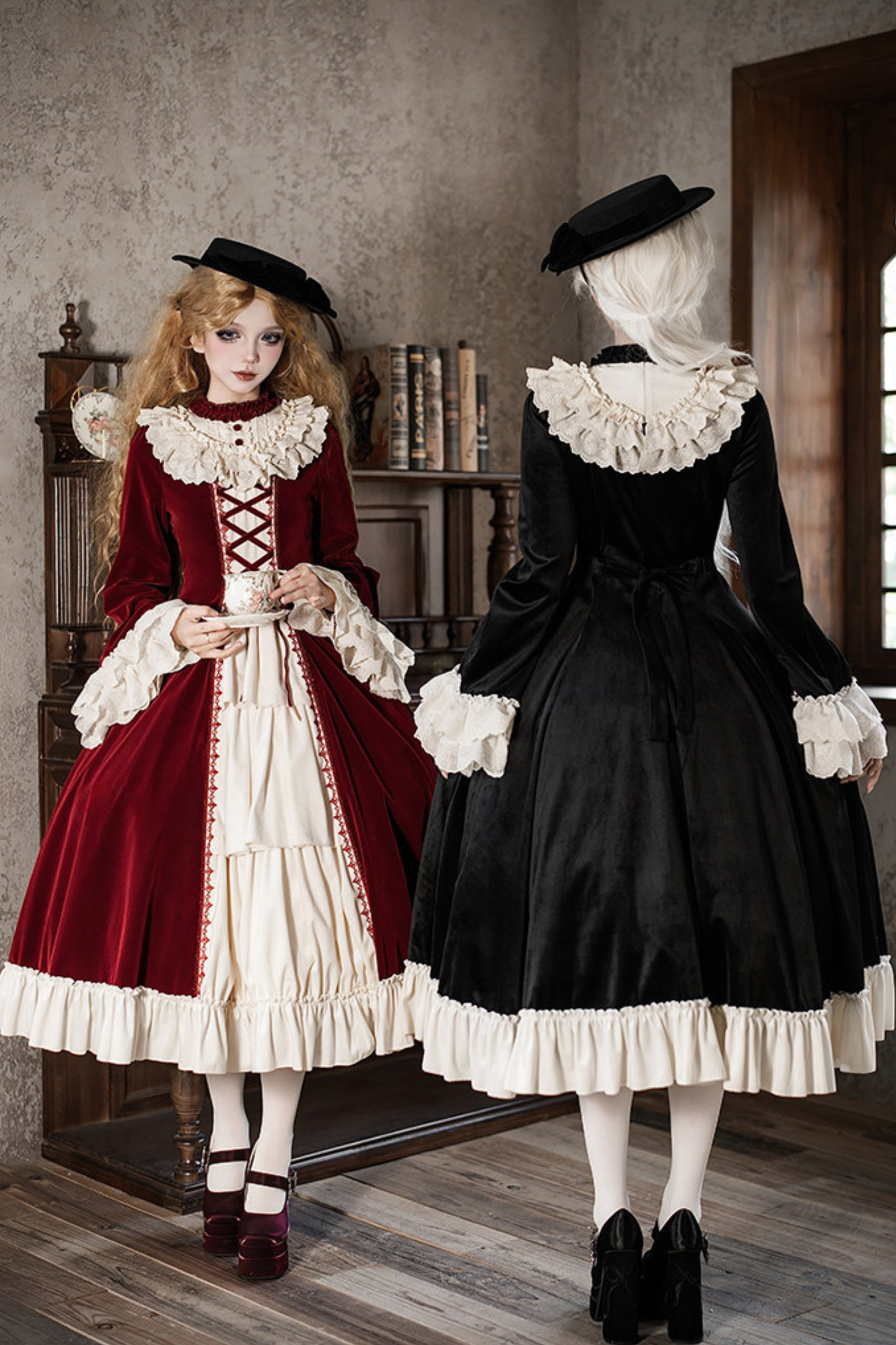 クラシカルエレガントドレス+カラー+リボン+ハット