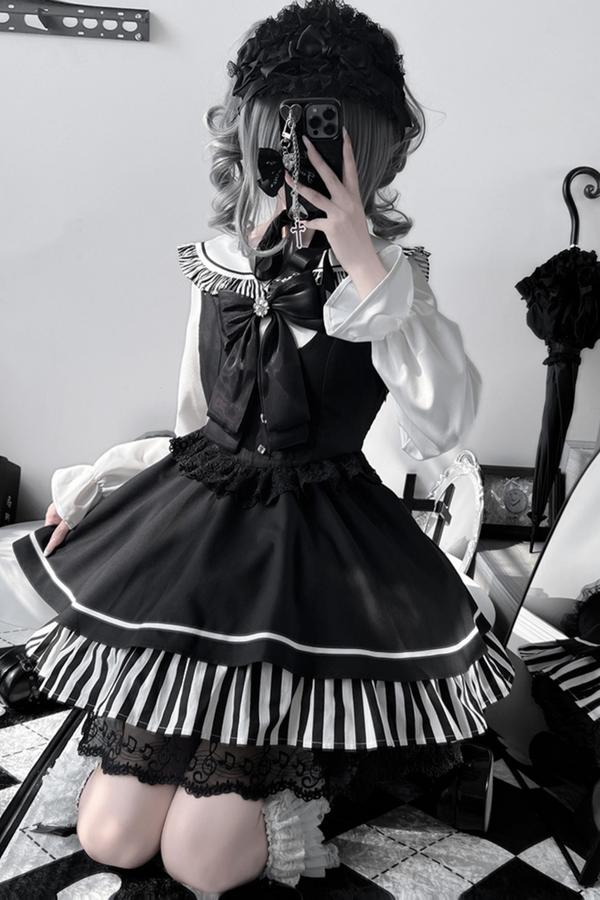 Dark Light Sailor Top + Lace Little Black Skirt
