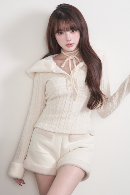 ケーブルニットトップス+ティアードスカート