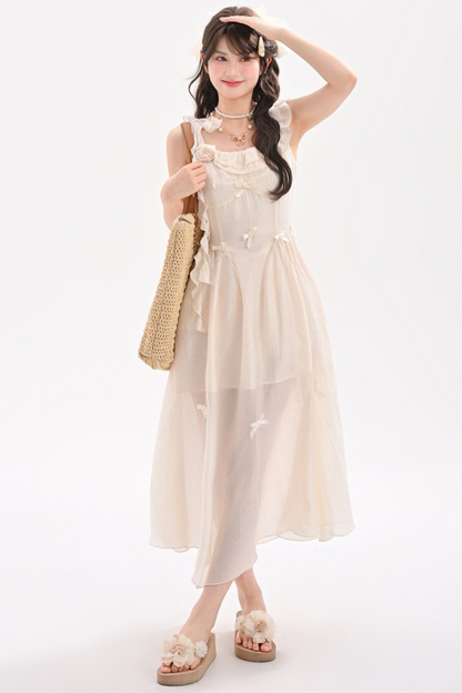 Sweet Sheer Design Ribbon Two Wear Dress