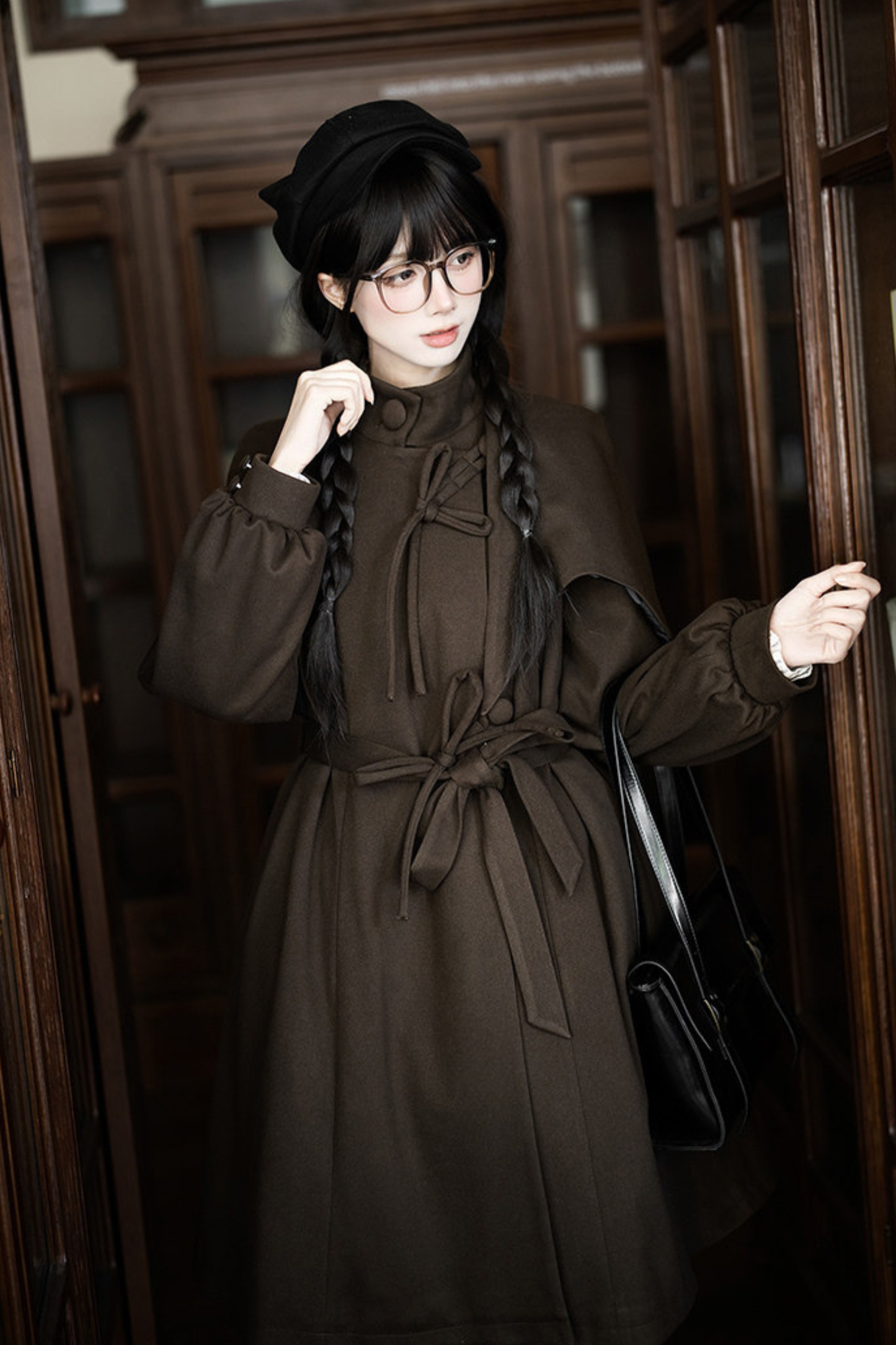 Baker Street Cloak Coat + Striped Dress + Pumpkin Pants + Hat