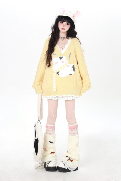 Vネックルーズキャットニット