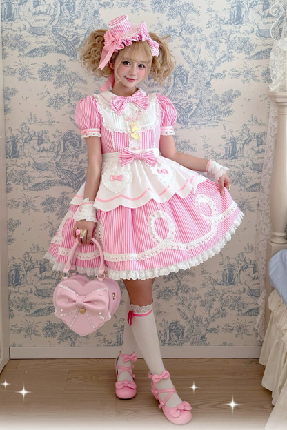 [Vorbestellung] Retro-Puppenartiges Lolita-Kleid + Haarband + Clip + Haube + Hut